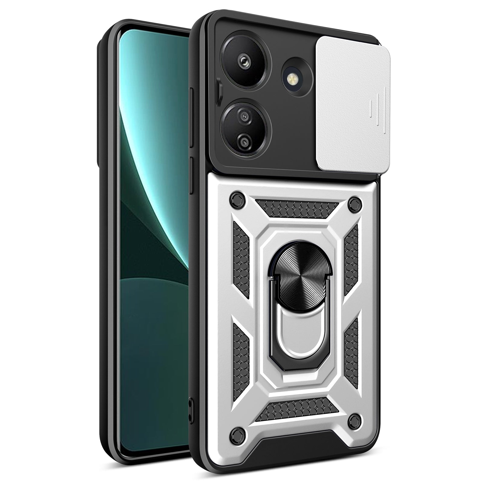 For Xiaomi Redmi 13C 4G / Poco C65 4G Case Anti-scratch TPU+PC Kickstand Phone Cover - Silver For Xiaomi Redmi 13C 4G / Poco C65 4G Case Anti-scratch TPU+PC Kickstand Phone Cover - Silver